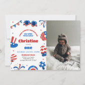 Unser kleines Firecracker 1. Geburtstag Party Foto Einladung (Vorderseite)