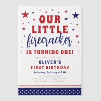 Unser kleines Firecracker 1. Geburtstag Party Pergament Einladungen
