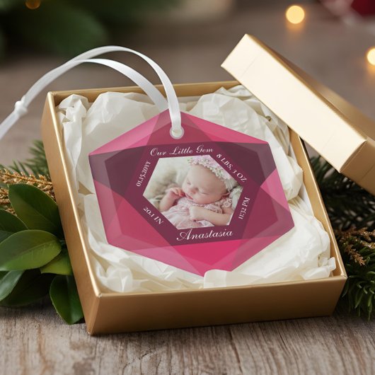 Unser kleines Gem July Birthstone Baby Birth Stats Ornament Aus Glas