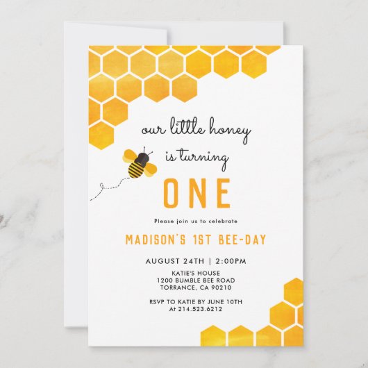 Unser kleines Honig macht eine Biene zum Geburtsta Einladung (Vorderseite)