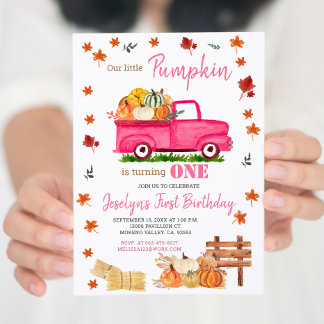 Unser kleines Kürbismädchen erster Geburtstag Pink Einladung
