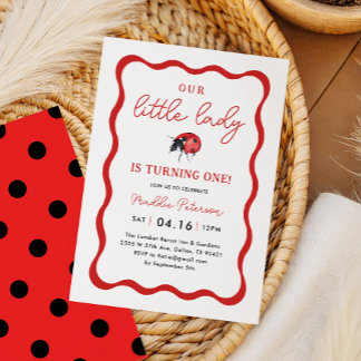 Unser kleines Ladybug Mädchen 1. Geburtstag Party Einladung