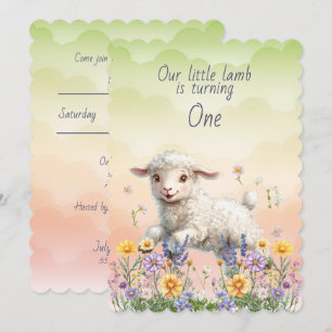 Unser kleines Lamm wird eins Baby-Geburtstag Einladung