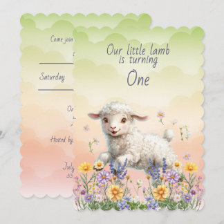 Unser kleines Lamm wird eins Baby-Geburtstag Einladung
