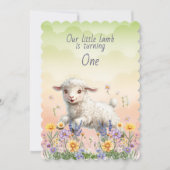 Unser kleines Lamm wird eins Baby-Geburtstag Einladung (Vorderseite)