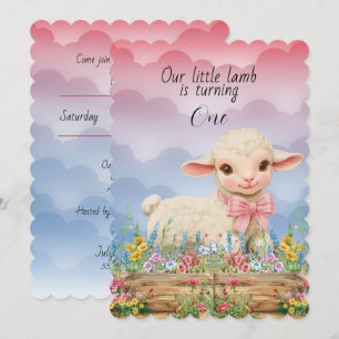 Unser kleines Lamm wird eins Baby-Geburtstag Einladung