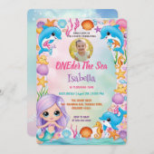 unser kleines Meerjungfrau 1. Foto Sommergeburtsta Einladung (Vorne/Hinten)