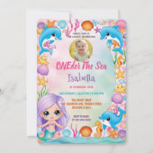 unser kleines Meerjungfrau 1. Foto Sommergeburtsta Einladung (Vorderseite)