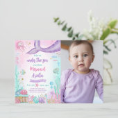 Unser kleines Meerjungfrau-Geburtstags-Foto Einladung (Stehend Vorderseite)