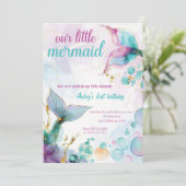 Unser kleines Meerjungfraumeer 1. Geburtstag Einladung (Stehend Vorderseite)