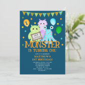Unser kleines Monster 1. Geburtstag Einladung (Stehend Vorderseite)