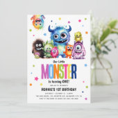 Unser kleines Monster 1. Geburtstag Party Einladun Einladung (Stehend Vorderseite)