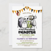 Unser kleines Monster 1. Geburtstag Party Einladung (Vorderseite)