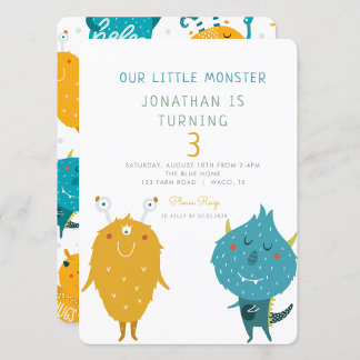 Unser kleines Monster bunt Geburtstag Einladung