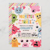 Unser kleines Monster dreht drei Einladung (Vorne/Hinten)