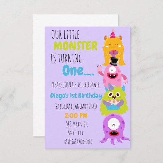Unser kleines Monster dreht eine Einladung (Vorne/Hinten)