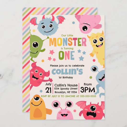 Unser kleines Monster dreht eins Einladung (Vorne/Hinten)