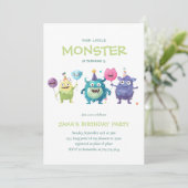 Unser kleines Monster | Drei farbige Monster Einladung (Stehend Vorderseite)