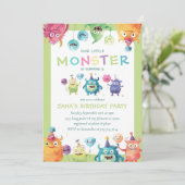 Unser kleines Monster | Drei farbige Monster Einladung (Stehend Vorderseite)