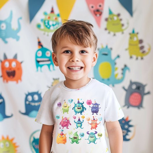 Unser kleines Monster | Drei farbige Monster Kleinkind T-shirt