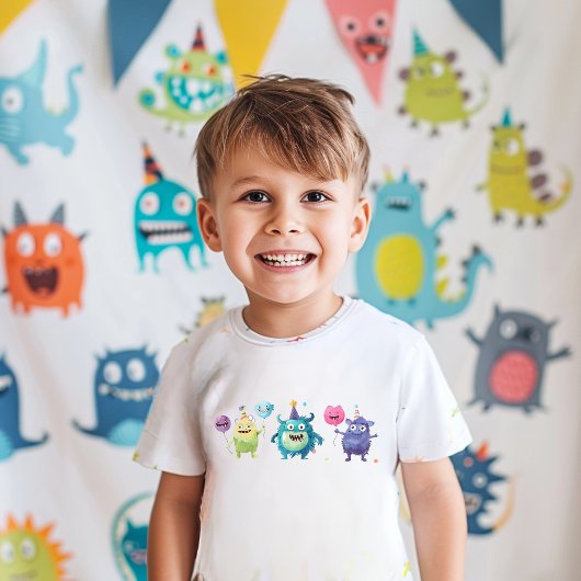 Unser kleines Monster | Drei farbige Monster Kleinkind T-shirt
