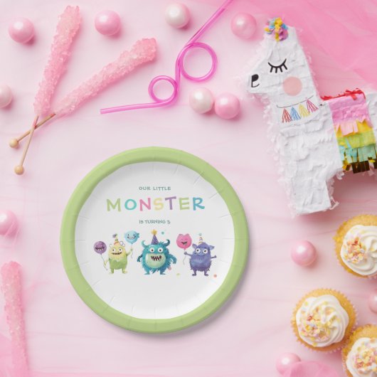 Unser kleines Monster | Drei farbige Monster Pappteller (Party)