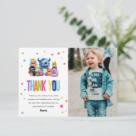 Unser kleines Monster zum Geburtstag Dankeskarte (Stehend Vorderseite)