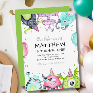 Unser kleines Monsterkid's 1. Geburtstags-Party Einladung
