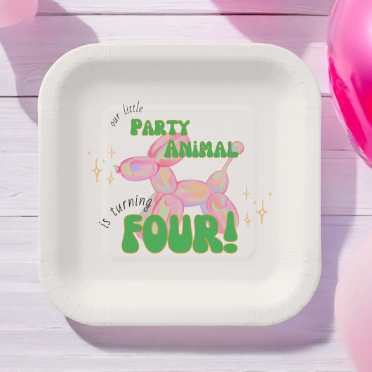 Unser kleines Party Balloon Tier 4. Geburtstag Pappteller