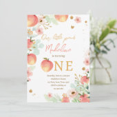 Unser kleines Peach Girl Sweet 1. Geburtstag Einladung (Stehend Vorderseite)