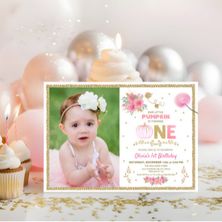 Unser kleines Pink & Gold Pumpkin 1. Geburtstag Pa Einladung