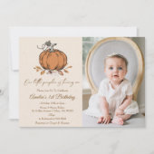 Unser kleines Pumpkin 1. Geburtstag Foto Einladung (Vorderseite)