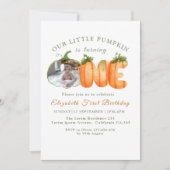 Unser kleines Pumpkin 1. Geburtstag Herbst Foto Einladung (Vorderseite)