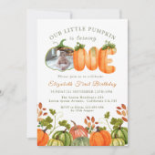 Unser kleines Pumpkin 1. Geburtstag Herbst Foto Einladung (Vorderseite)