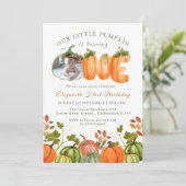 Unser kleines Pumpkin 1. Geburtstag Herbst Foto Einladung (Stehend Vorderseite)