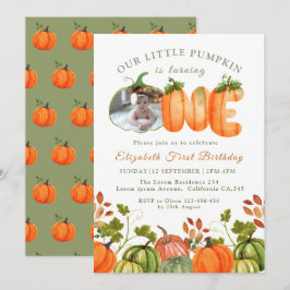 Unser kleines Pumpkin 1. Geburtstag Herbst Foto Einladung