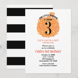 Unser kleines Pumpkin DREI 3. Geburtstags-Party Einladung