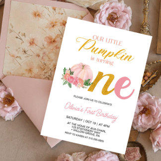 Unser kleines Pumpkin Pink Girl 1. Geburtstag Einladung