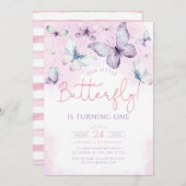 Unser kleines Schmetterling Pink Lila Mädchen Gebu Einladung (Vorne/Hinten)