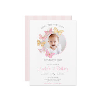 Unser kleines Schmetterlingspink Lila Mädchen 1. G Einladung