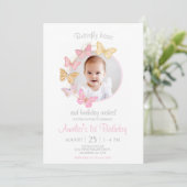 Unser kleines Schmetterlingspink Lila Mädchen 1. G Einladung (Stehend Vorderseite)