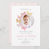 Unser kleines Schmetterlingspink Lila Mädchen 1. G Einladung (Vorne/Hinten)