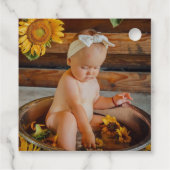 Unser kleines Sonnenblumen-Foto Geburtstag Dankesc Geschenkanhänger (Rückseite)