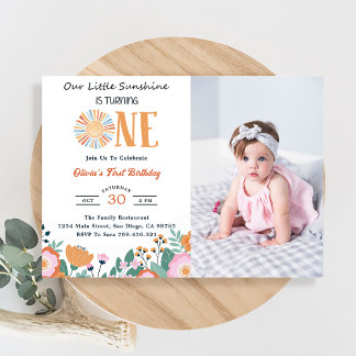 Unser kleines Sonnenschein 1. Geburtstag Boho Flor Einladung