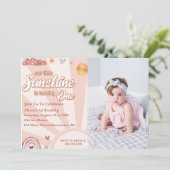 Unser kleines Sonnenschein 1. Geburtstag Rainbow-F Einladung (Stehend Vorderseite)