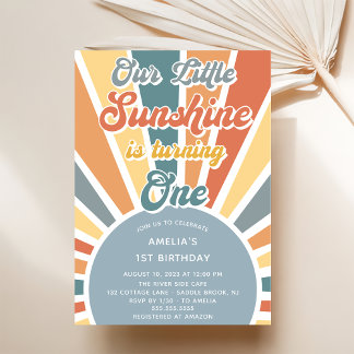 Unser kleines Sonnenschein 1. Geburtstag Rainbow-P Einladung
