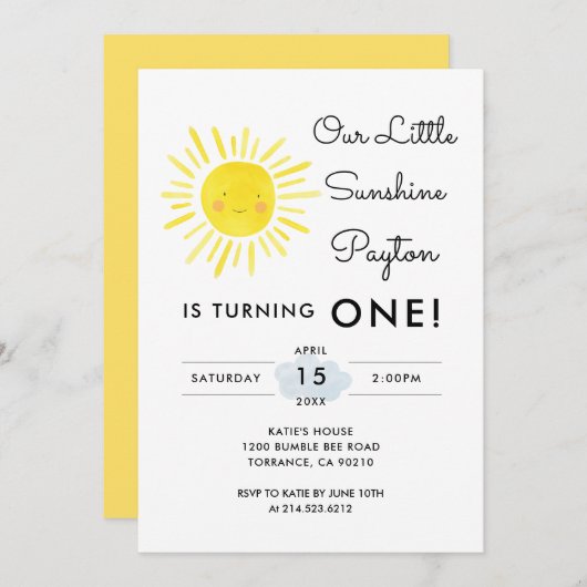 Unser kleines Sonnenscheinmädchen 1. Geburtstag Pa Einladung (Vorne/Hinten)