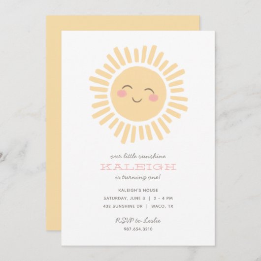 Unser kleines Sonnenscheinmädchen zum Geburtstag Einladung (Vorne/Hinten)