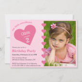 Unser kleines süßes, rosa Herz Foto Geburtstag Einladung (Vorderseite)
