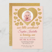Unser kleines Sweetheart Gold Pink Foto 1. Geburts Einladung (Vorne/Hinten)